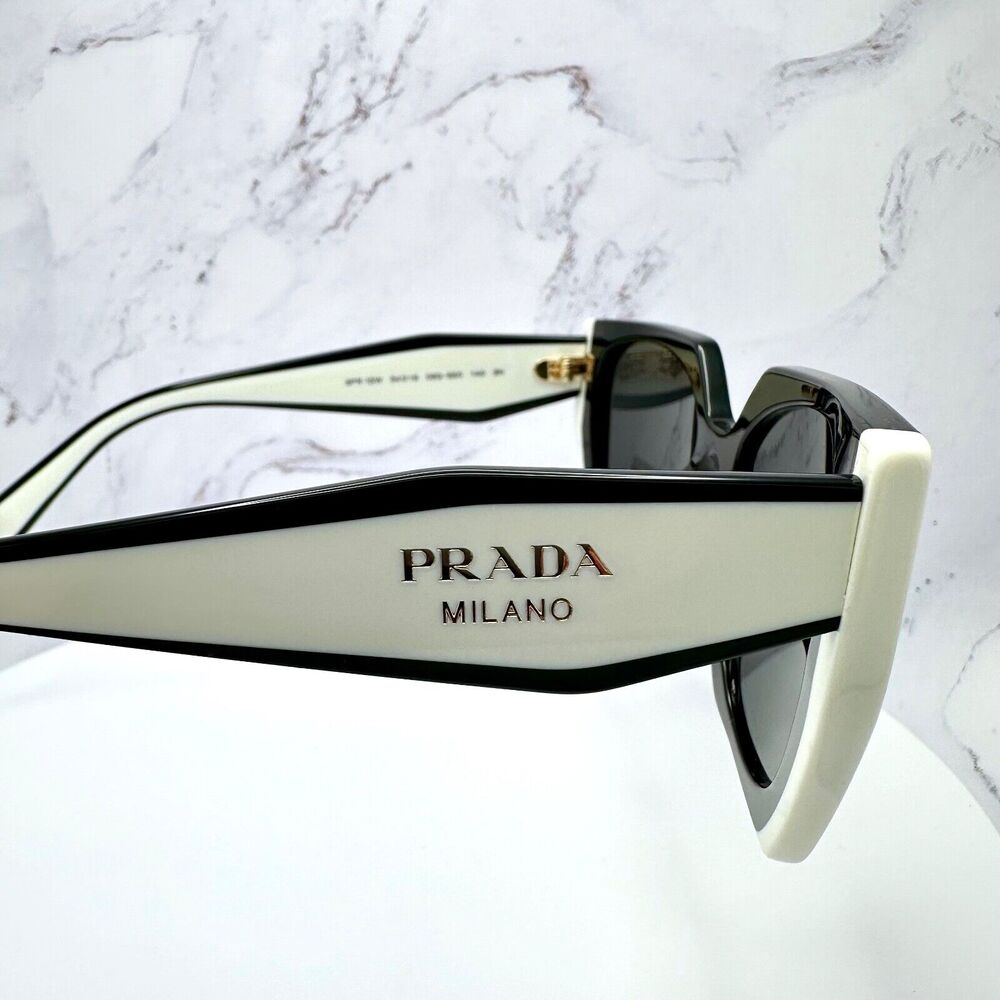 New Prada Sunglasses Womens Black White Symbole Logo Authentic Gold Logo Italy - Picture 12 of 16